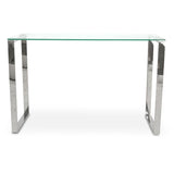 Polished Stainless Steel Console Table With Tempered Glass